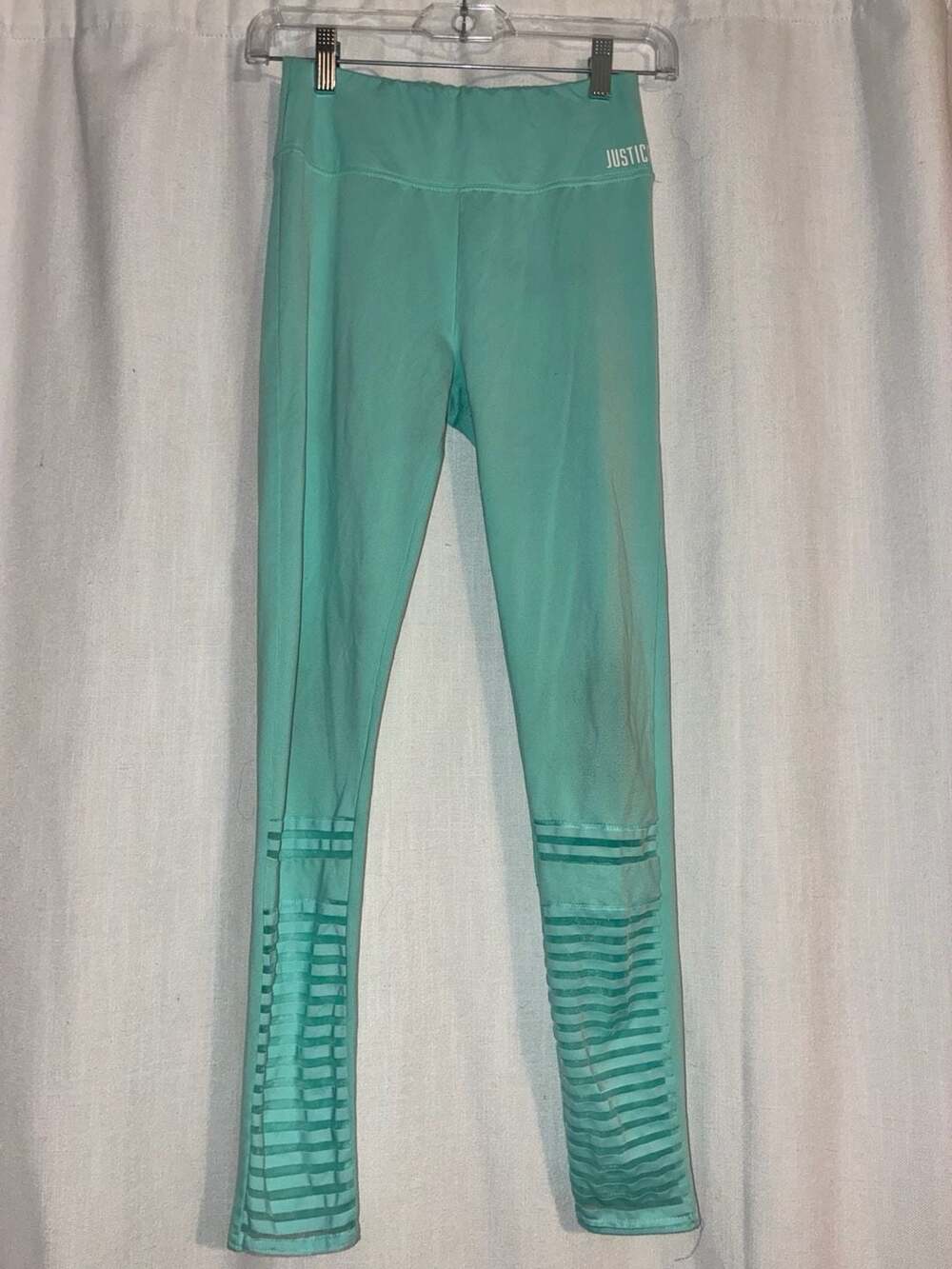 Justice Active Girls Mesh Moto Stripe Leggings Size 14/16 Aqua Mint